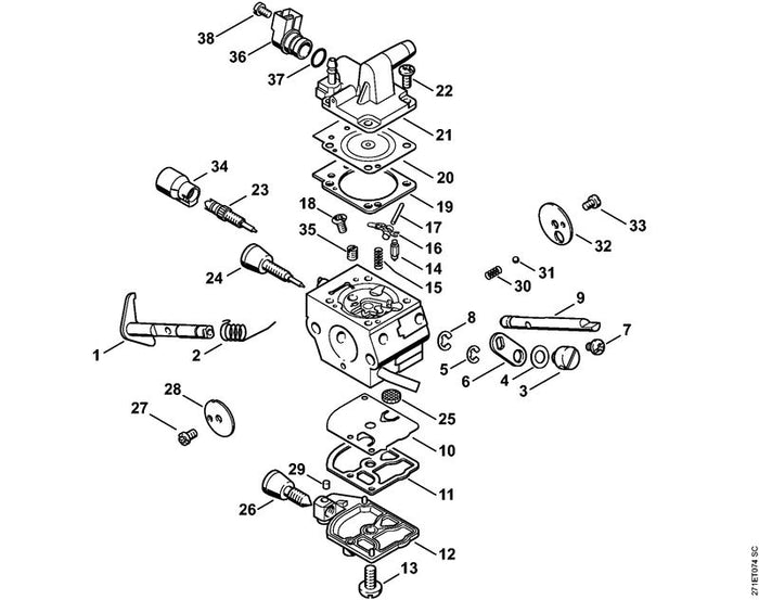 STIHL 4128-007-1010 Satz Vergaserteile positie -1 technische tekening