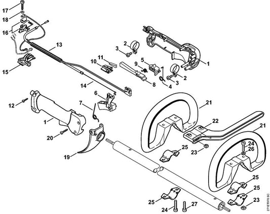 STIHL 4128-180-1111 Gaszug positie 13 technische tekening