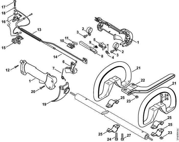 STIHL 4128-180-1111 Gaszug positie 13 technische tekening