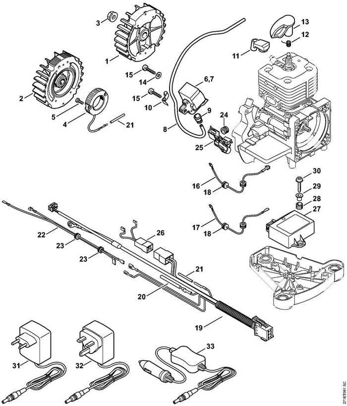 STIHL 4128-400-1307 Zündmodul positie 7 technische tekening