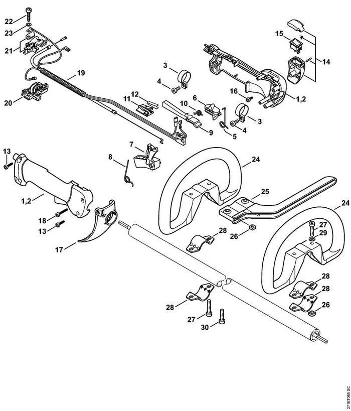 STIHL 4128-180-1114 Gaszug positie 19 technische tekening