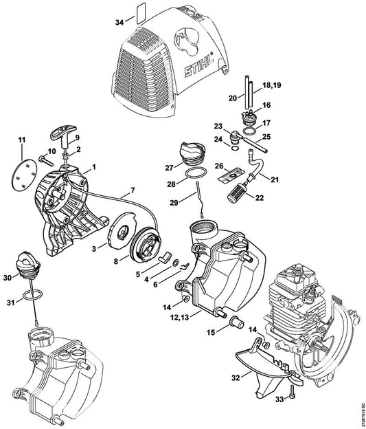 STIHL 4180-967-1532 Typenschild FS 310 positie 11 technische tekening