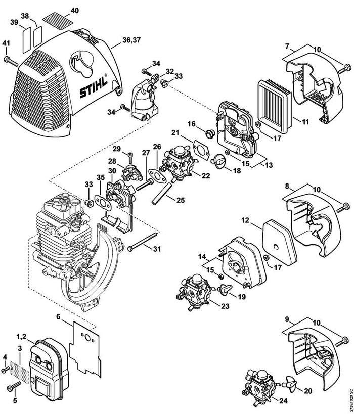 STIHL 4180-120-0613 Vergaser C1Q-S176A positie 22 technische tekening