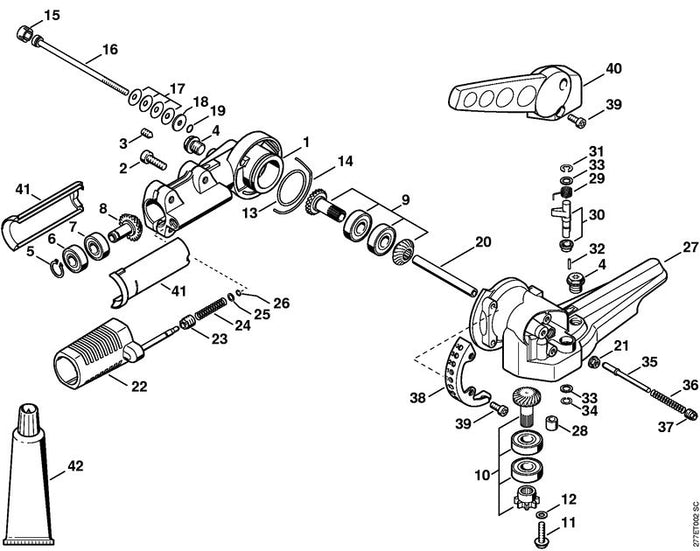 STIHL 6911-640-0500 Getriebegehäuse positie 1 technische tekening