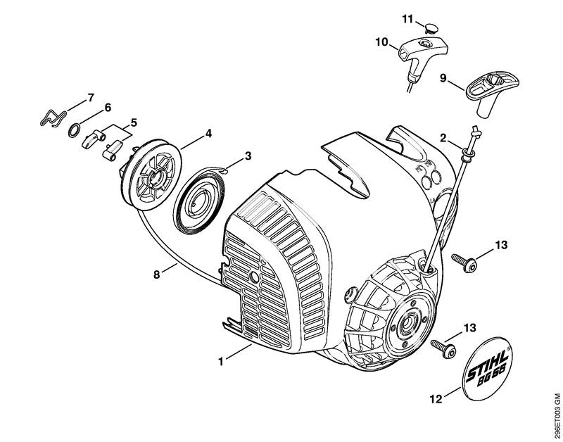 STIHL 4241-967-1500 Typenschild BG 56 positie 12 technische tekening