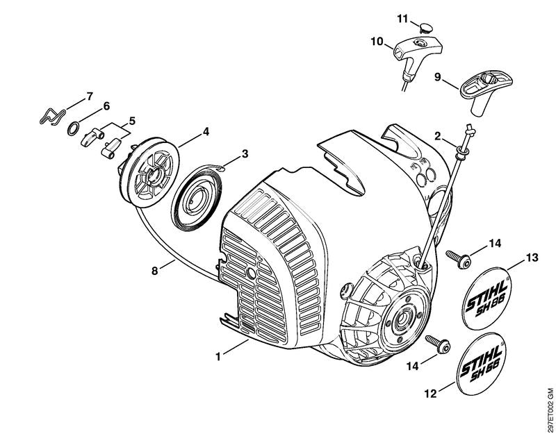 STIHL 4241-967-1522 Typenschild SH 86 positie 13 technische tekening
