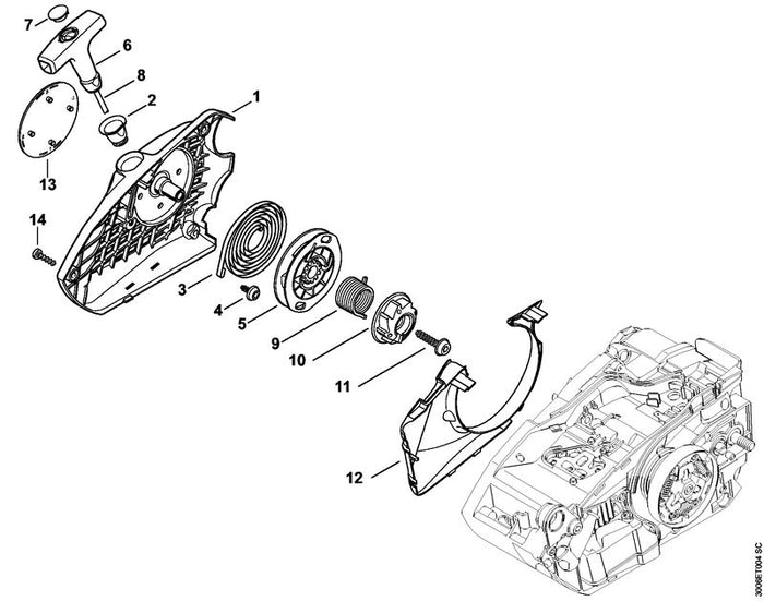 STIHL 1146-967-1500 Typenschild MS 150 TC positie 13 technische tekening