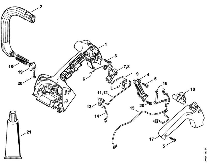 STIHL 1146-182-1000 Gashebel positie 8 technische tekening