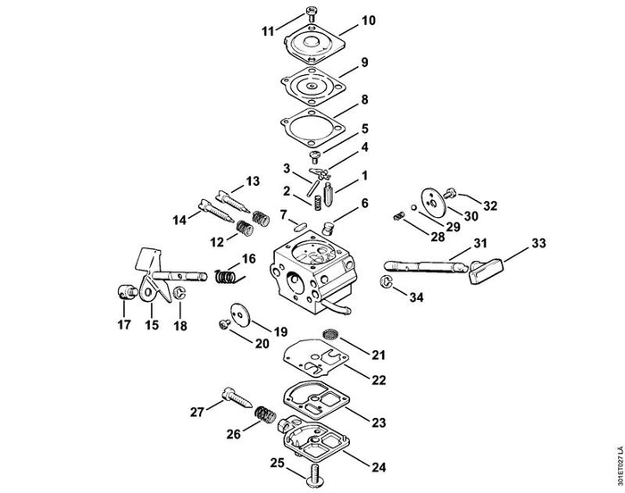 STIHL 4119-122-3000 Schenkelfeder positie 16 technische tekening