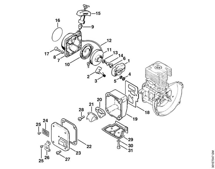 STIHL 4126-190-4000 Anwerfvorrichtung positie -1 technische tekening