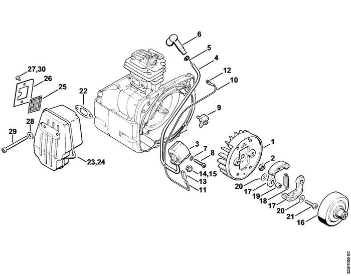 STIHL 1106-405-1000 Zündleitungsstecker positie 6 technische tekening