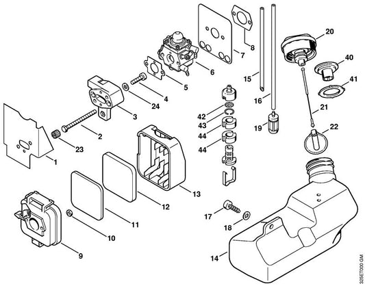 STIHL 4227-358-0800 Schlauch 185 mm positie 15 technische tekening
