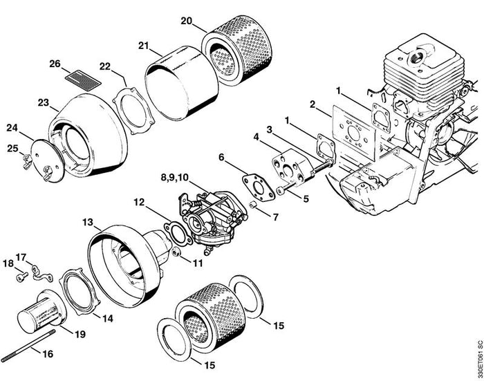 STIHL 4201-140-1801 Zusatzfilter positie 19 technische tekening
