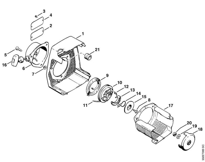 STIHL 0000-998-0201 Schenkelfeder positie 12 technische tekening