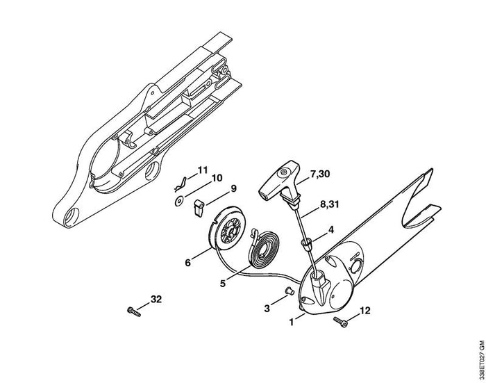 STIHL 4223-190-0401 Starterdeckel mit Anwerfvorrichtung positie -1 technische tekening