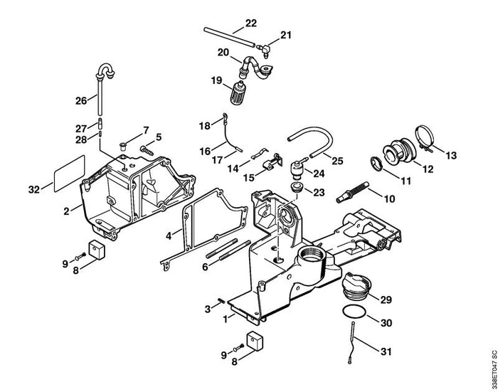 STIHL 4223-141-2200 Krümmer positie 12 technische tekening