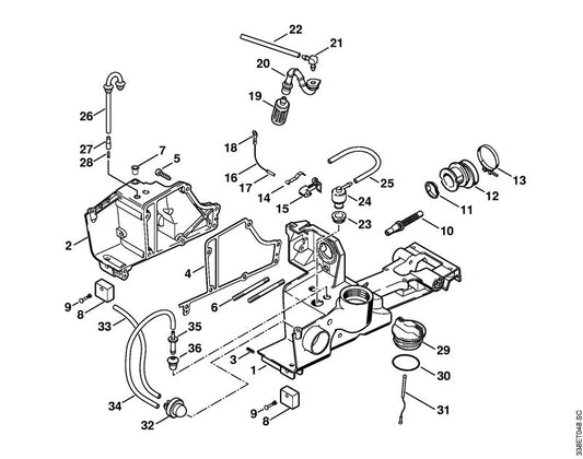 STIHL 0000-988-5206 Stutzen positie 35 technische tekening