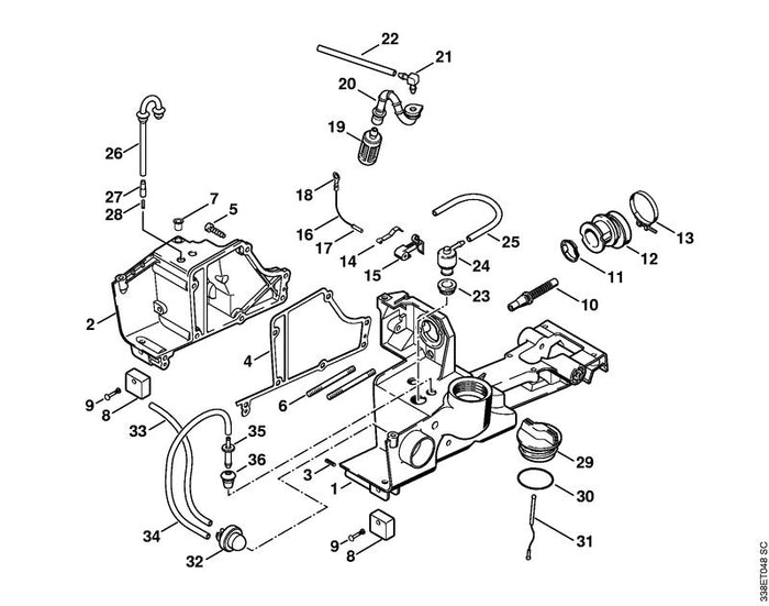 STIHL 0000-988-5206 Stutzen positie 35 technische tekening