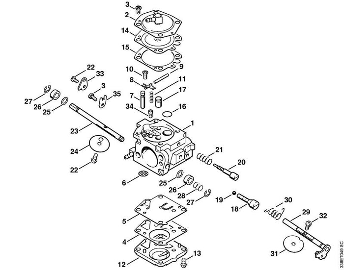 STIHL 4223-120-0653 Vergaser WJ-108A positie 1 technische tekening