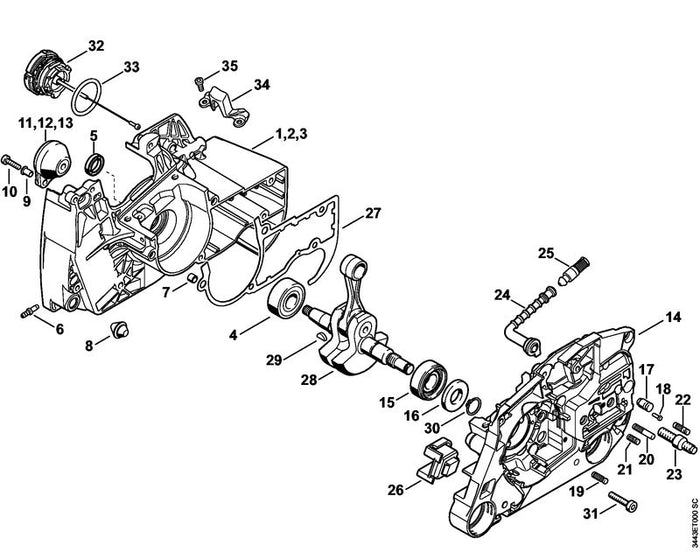 STIHL 1128-020-2914 Kurbelgehäusehälfte positie 14 technische tekening