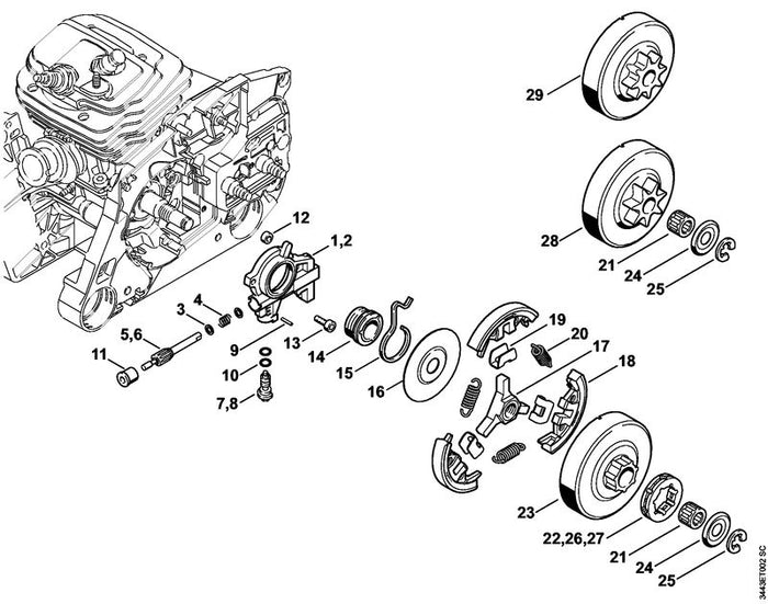 STIHL 1128-640-2003 Kettenrad 3/8" 7Z positie 28 technische tekening