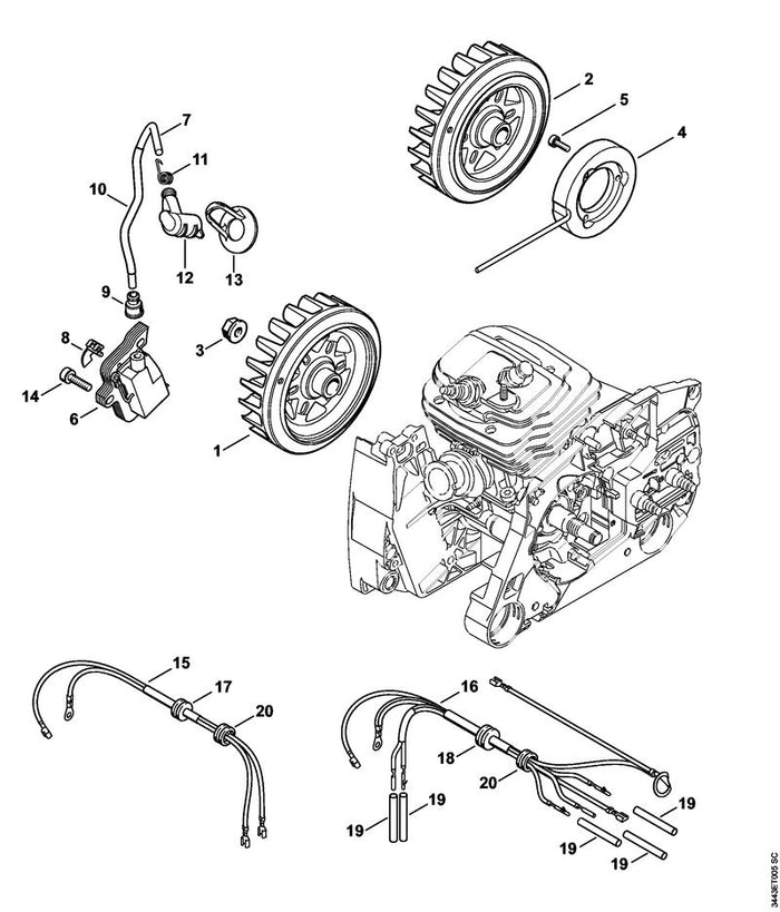 STIHL 1128-400-1203 Schwungrad positie 2 technische tekening