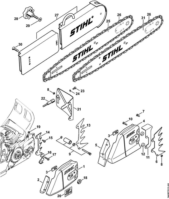 STIHL 1128-007-1020 Satz Schnitttiefenbegrenzer positie -1 technische tekening