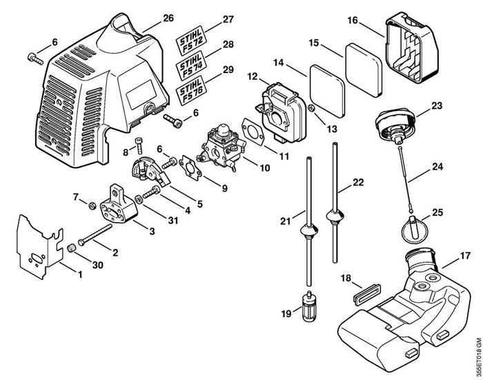 STIHL 4133-120-0600 Vergaser WT-227F positie 10 technische tekening