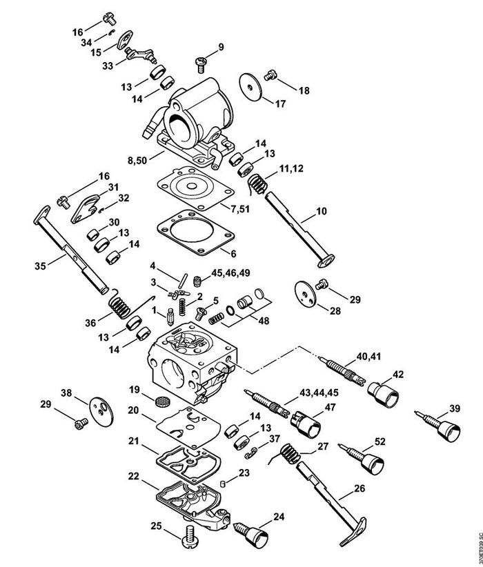 STIHL 4238-122-3201 Schenkelfeder positie 12 technische tekening