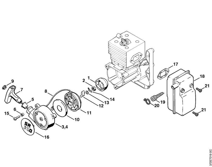 STIHL 1118-190-0600 Rückholfeder positie 10 technische tekening