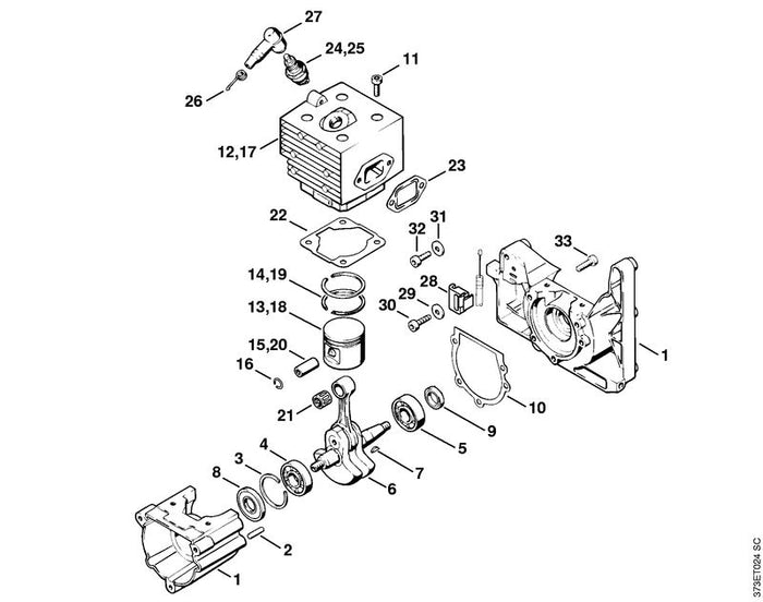 STIHL 4203-030-2000 Kolben Ø 41 mm positie 13 technische tekening