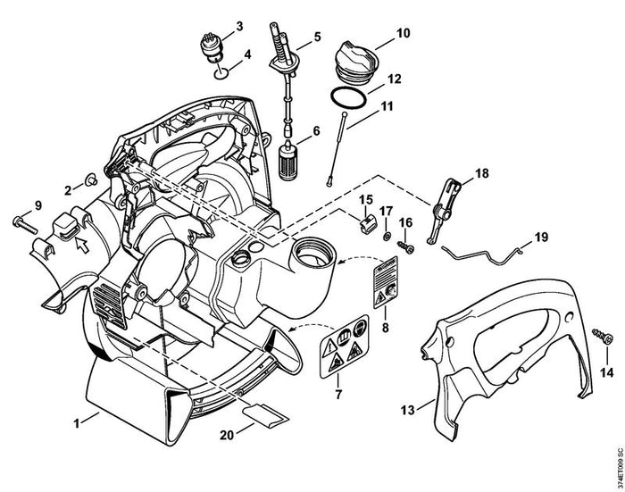STIHL 4229-358-7702 Schlauch positie 5 technische tekening