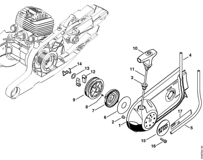 STIHL 4224-190-0306 Starterdeckel mit Anwerfvorrichtung positie -1 technische tekening