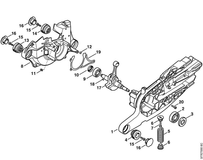 STIHL 4224-020-2905 Kurbelgehäusehälfte positie 1 technische tekening