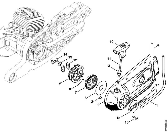STIHL 4224-967-1501 Typenschild TS 800 positie 15 technische tekening