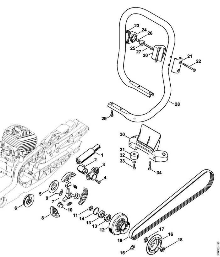 STIHL 4224-790-7601 Stütze positie -1 technische tekening
