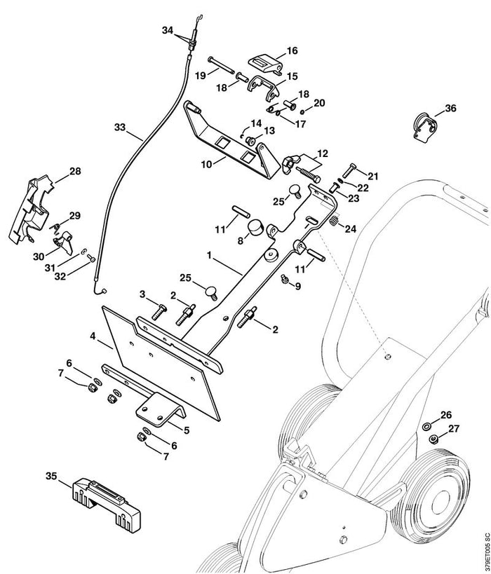 STIHL 4223-180-1801 Gasbetätigung positie -1 technische tekening