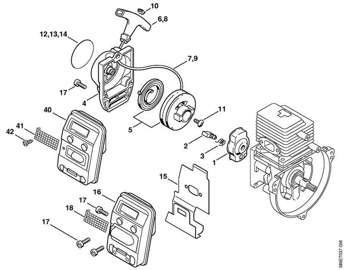 STIHL 4137-140-0602 Schalldämpfer positie 16 technische tekening
