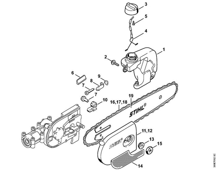 STIHL 4138-350-4400 Öltank positie 1 technische tekening