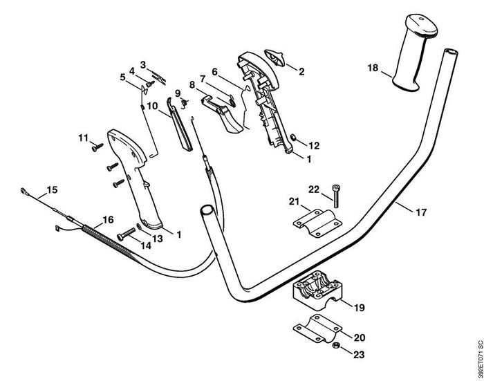 STIHL 4128-790-1300 Bedienungsgriff positie -1 technische tekening