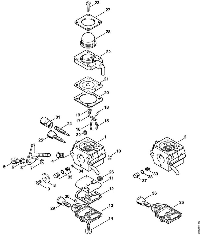 STIHL 4180-122-6200 Leerlaufanschlagschraube positie 36 technische tekening