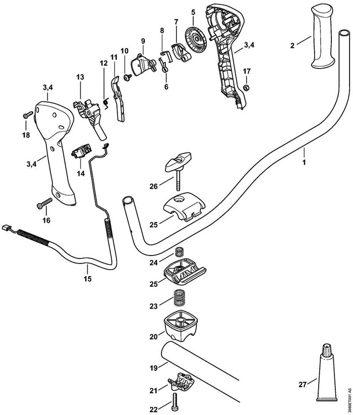 STIHL 0000-997-1304 Druckfeder positie 24 technische tekening