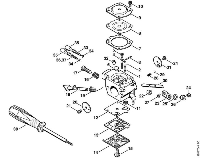 STIHL 4116-123-7301 Hebel positie 23 technische tekening