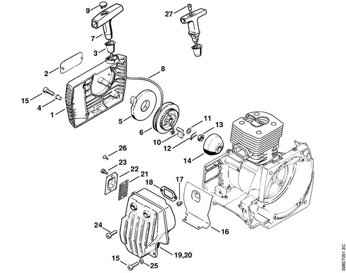 STIHL 4116-145-0600 Abstrahlblech positie 16 technische tekening