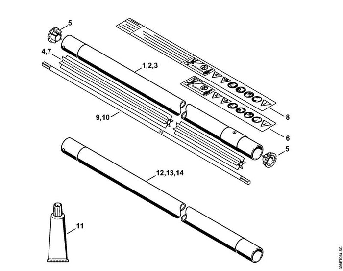 STIHL 4116-711-7300 Lagerrohr positie 4 technische tekening