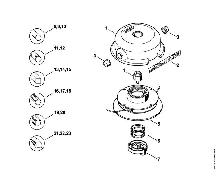 STIHL 4002-710-4314 Spuleneinsatz mit Faden positie -1 technische tekening