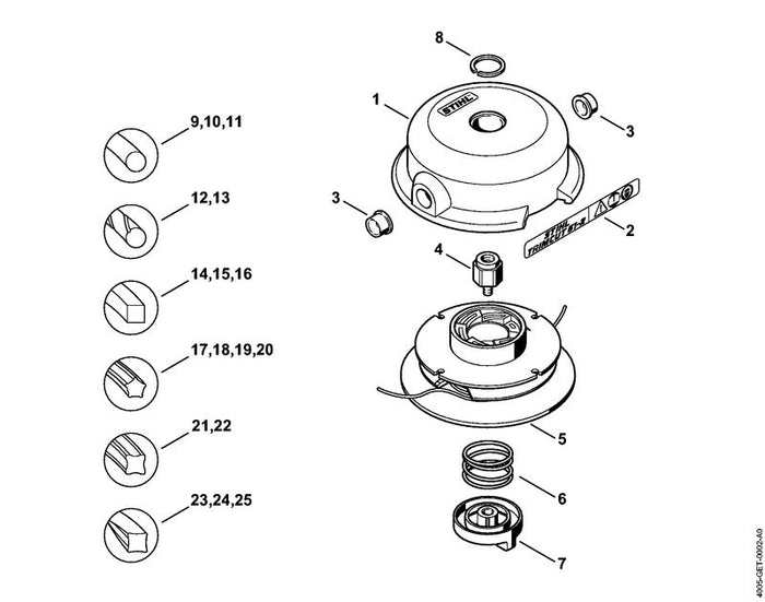 STIHL 4002-740-6701 Sternmutter links positie 7 technische tekening