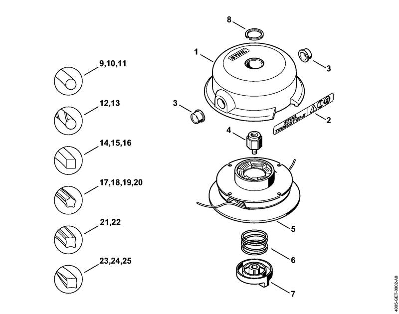 STIHL 4003-710-4306 Spuleneinsatz mit Faden positie -1 technische tekening