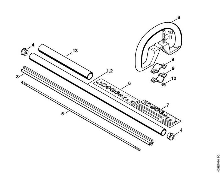STIHL 4232-710-7102 Schaft Ø 25,4 mm positie 1 technische tekening
