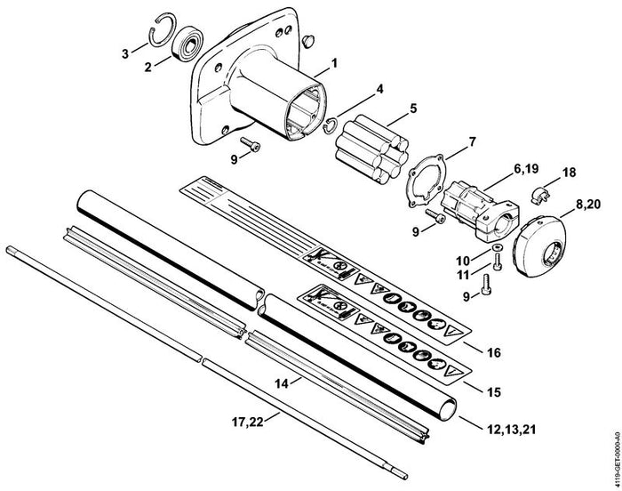 STIHL 4119-710-7104 Schaft Ø 28 mm x 1,55 m positie 12 technische tekening
